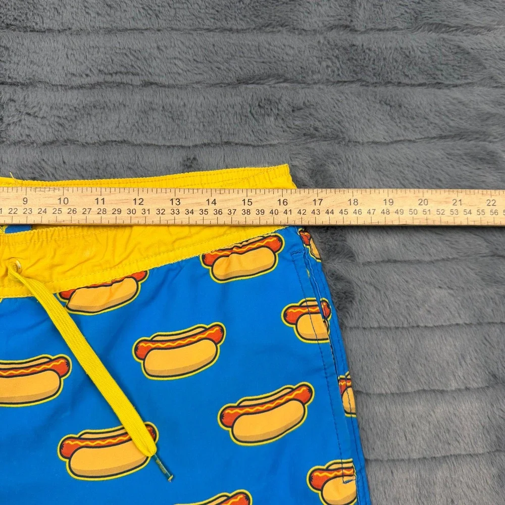 Baseballism Hot Dog Print Swim Trunks Mens Medium Blue Yellow Board Shorts